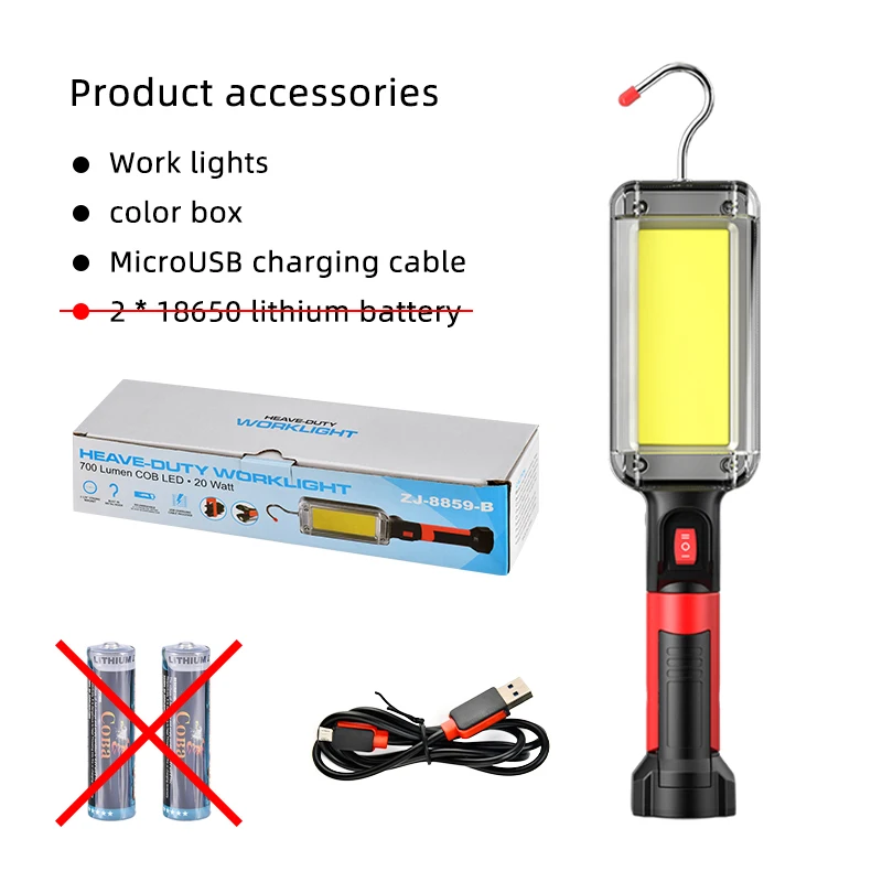 Led Work Light COB Floodlight 8000LM Rechargeable Lamp Use 2*18650 Battery Led Portable Magnetic Light Hook Clip Waterproof