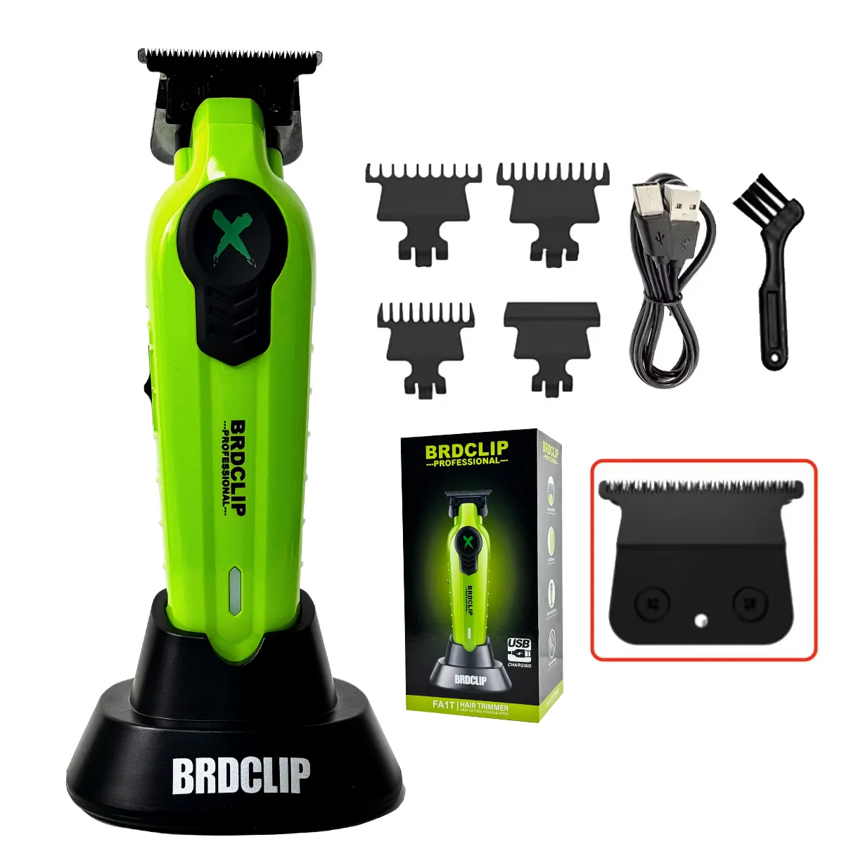 New 2025  FA1T Green Professional Hair Trimmer Barber Carving Gradient Finish Machine Electric Clipper with Charger Stand