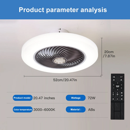 Smart Ceiling Fan Fans with Lights Remote Control Bedroom Decor Ventilator Lamp 52Cm Air Invisible Blades Silent