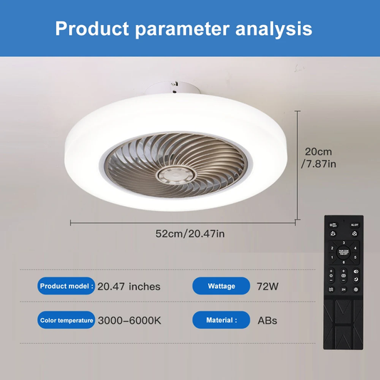 Smart Ceiling Fan Fans with Lights Remote Control Bedroom Decor Ventilator Lamp 52Cm Air Invisible Blades Silent