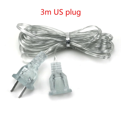 3M 5M Power Extension Cord for EU / US Plug LED Holiday Light String Extension Standard Switch Cable Christmas Curtain Light