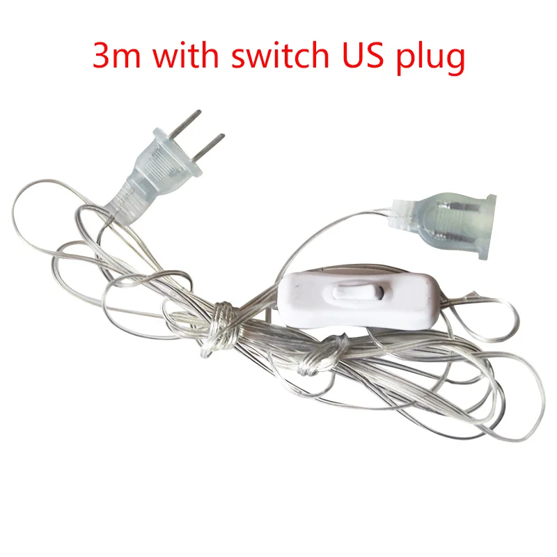 3M 5M Power Extension Cord for EU / US Plug LED Holiday Light String Extension Standard Switch Cable Christmas Curtain Light