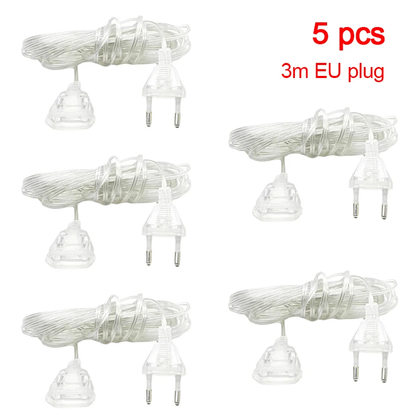 3M 5M Power Extension Cord for EU / US Plug LED Holiday Light String Extension Standard Switch Cable Christmas Curtain Light