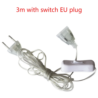 3M 5M Power Extension Cord for EU / US Plug LED Holiday Light String Extension Standard Switch Cable Christmas Curtain Light