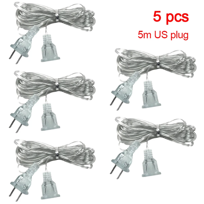 3M 5M Power Extension Cord for EU / US Plug LED Holiday Light String Extension Standard Switch Cable Christmas Curtain Light