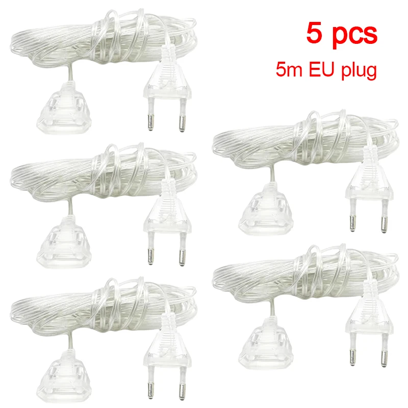 3M 5M Power Extension Cord for EU / US Plug LED Holiday Light String Extension Standard Switch Cable Christmas Curtain Light