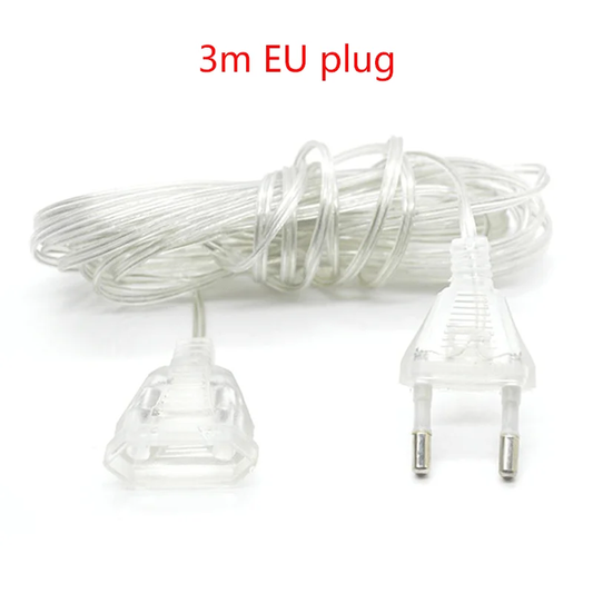 3M 5M Power Extension Cord for EU / US Plug LED Holiday Light String Extension Standard Switch Cable Christmas Curtain Light