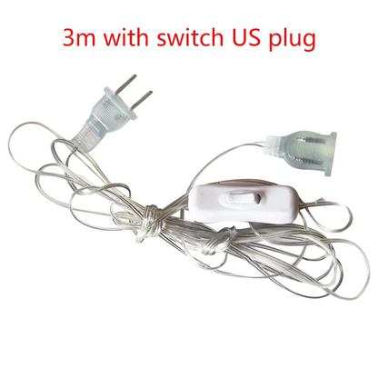 3M 5M Power Extension Cord for EU / US Plug LED Holiday Light String Extension Standard Switch Cable Christmas Curtain Light