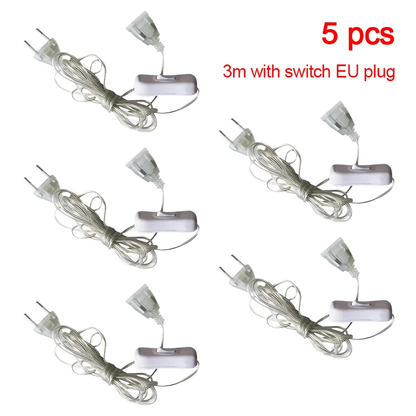 3M 5M Power Extension Cord for EU / US Plug LED Holiday Light String Extension Standard Switch Cable Christmas Curtain Light