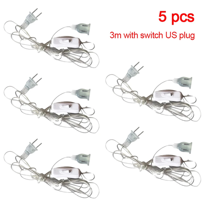 3M 5M Power Extension Cord for EU / US Plug LED Holiday Light String Extension Standard Switch Cable Christmas Curtain Light