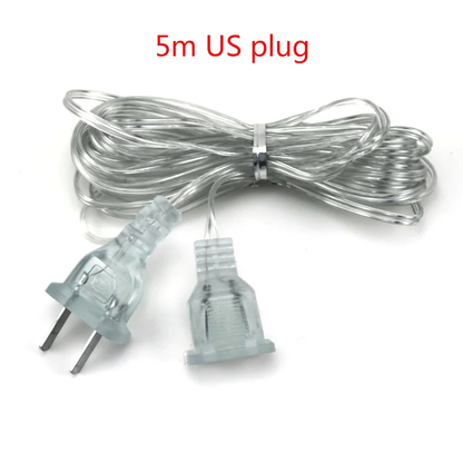 3M 5M Power Extension Cord for EU / US Plug LED Holiday Light String Extension Standard Switch Cable Christmas Curtain Light