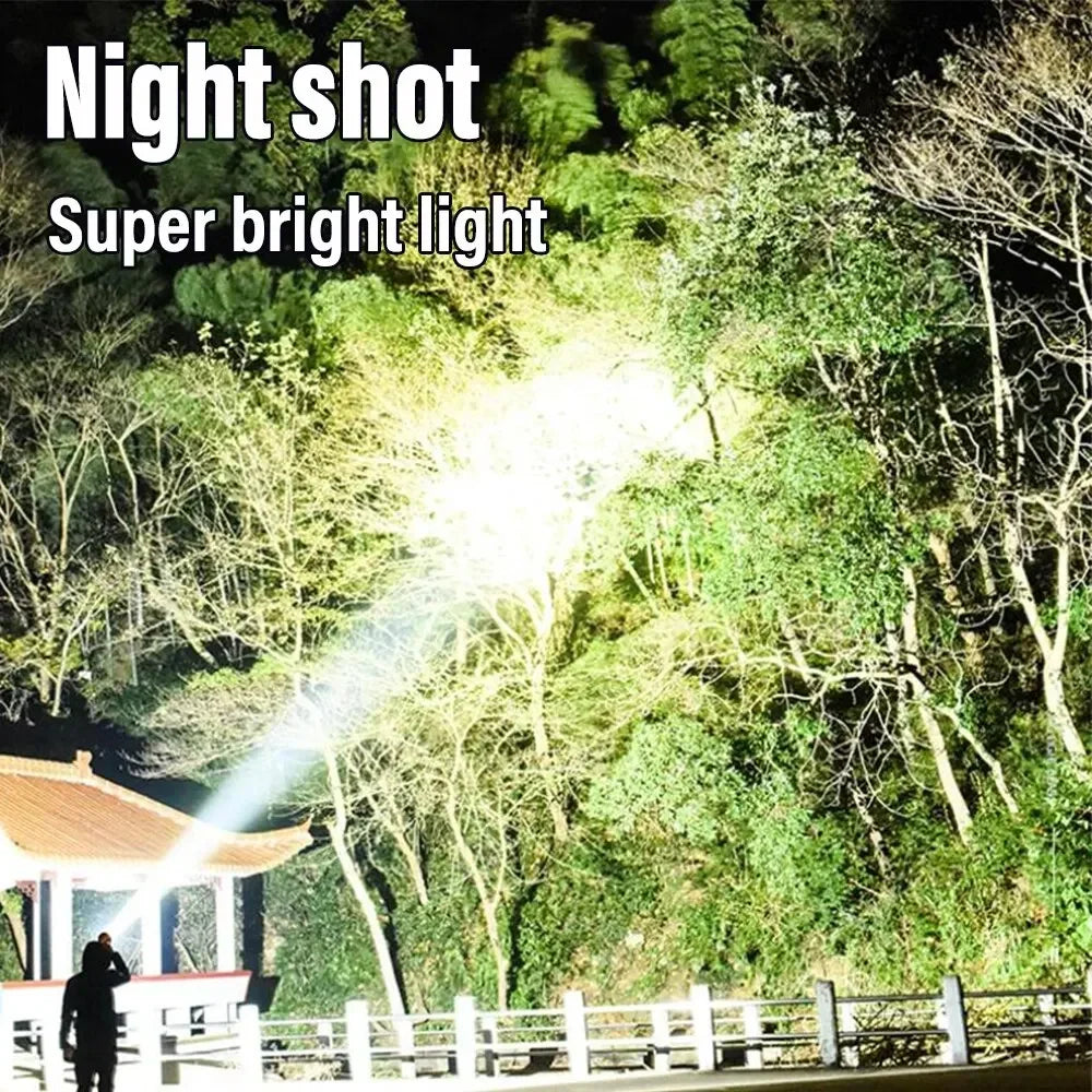 2024 Powerful LED Flashlight Usb+Solar Rechargeable Flashlight COB Outdoor Camping Torch Portable Searchlight Power Bank Outdoor
