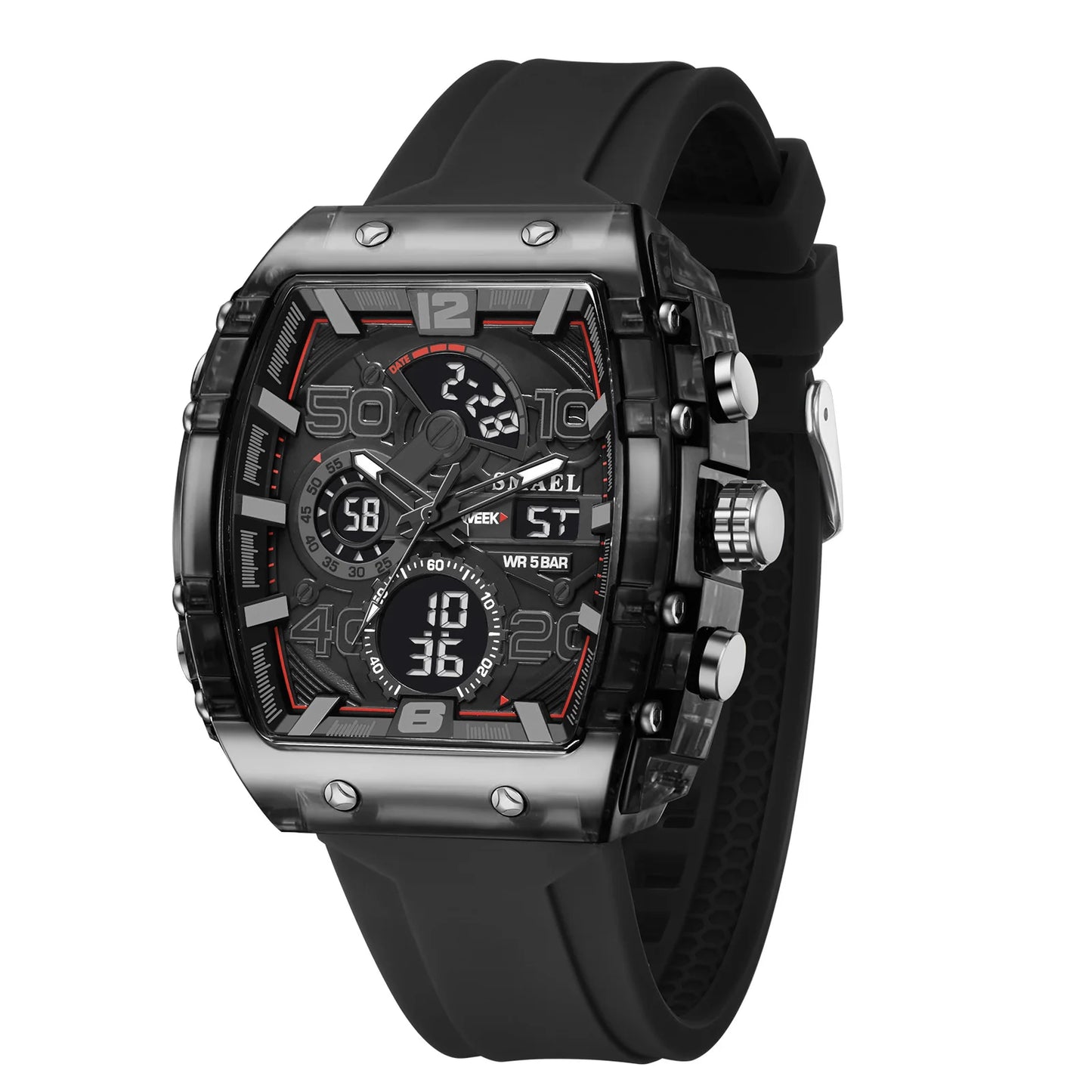 Brand 8109 New Electronic Watch Fashion Square Dual Display Waterproof Luminous Multi-Color for Men