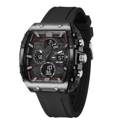 Brand 8109 New Electronic Watch Fashion Square Dual Display Waterproof Luminous Multi-Color for Men