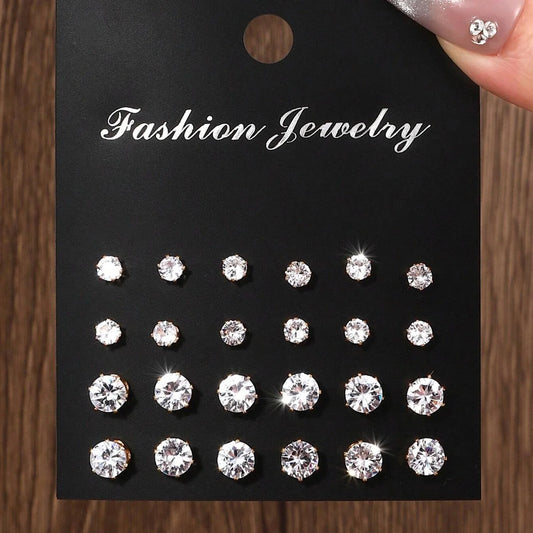 12 Pairs of Luxurious, Simple, Shiny, and Caring Zirconia Decorative Earrings Are Suitable for Gifts to Parties,And Couples
