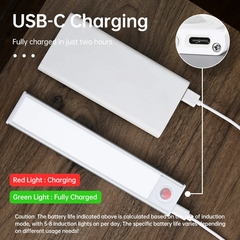 LED Night Light Motion Sensor Wireless USB Cabinet Night Light Wardrobe Lamp for Kitchen Cabinet Bedroom Wardrobe 20/30/40/60CM