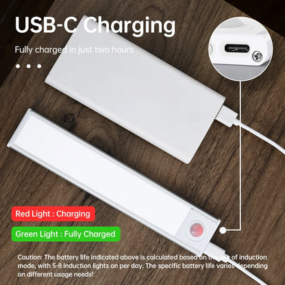 LED Night Light Motion Sensor Wireless USB Cabinet Night Light Wardrobe Lamp for Kitchen Cabinet Bedroom Wardrobe 20/30/40/60CM