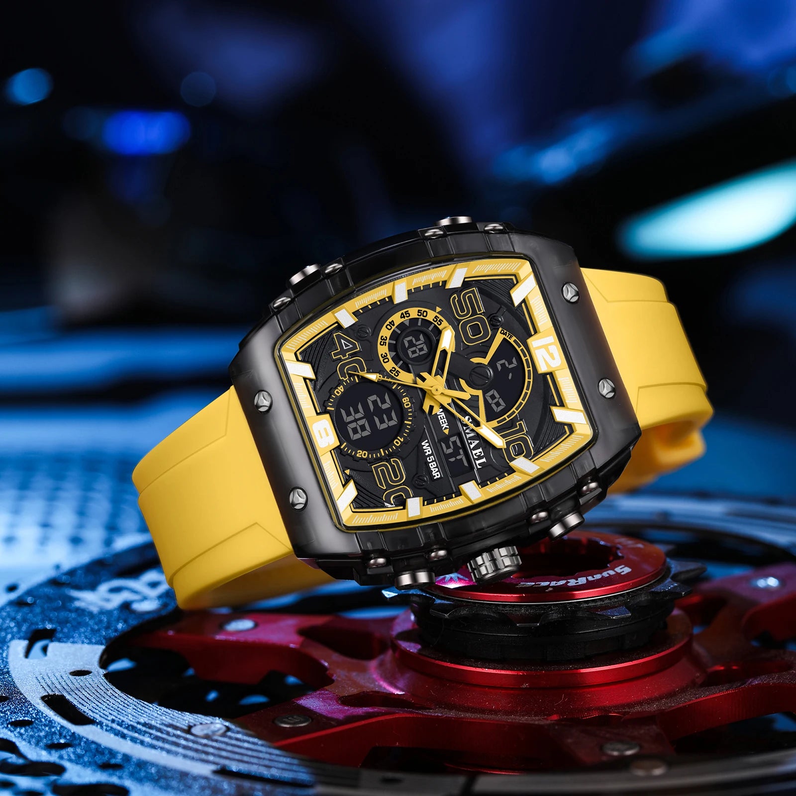 Brand 8109 New Electronic Watch Fashion Square Dual Display Waterproof Luminous Multi-Color for Men
