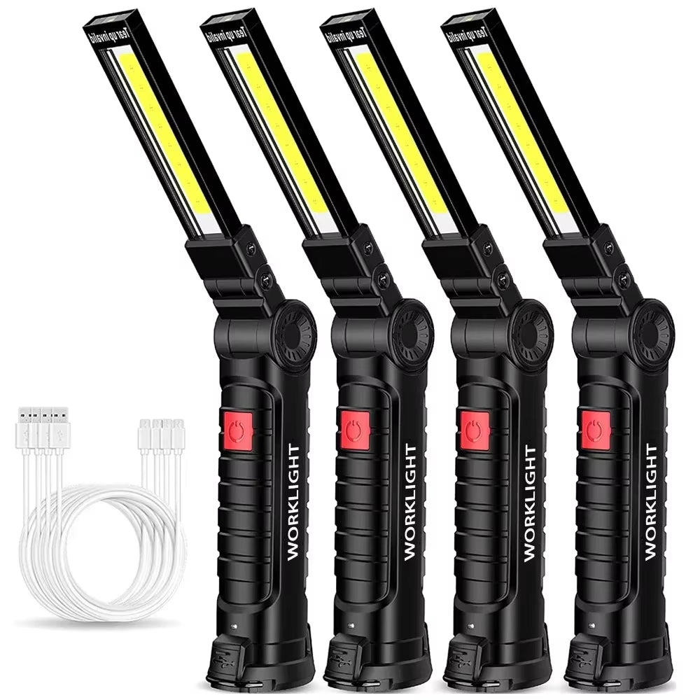 New Portable COB LED Flashlight USB Rechargeable Work Light Magnetic Lanterna Hanging Lamp with Built-In Battery Camping Torch