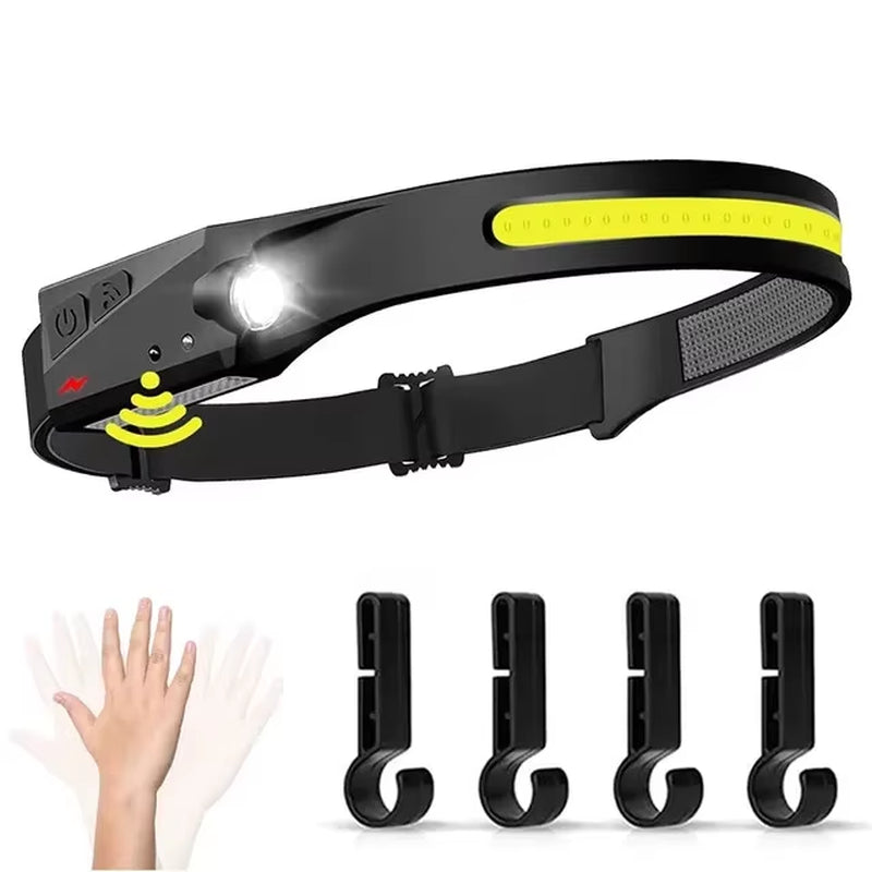 Sensor Headlamp LED Head Flashlight Rechargeable Headlight Head Torch Built-In Battery 5 Lighting Modes Fishing Camping Lantern