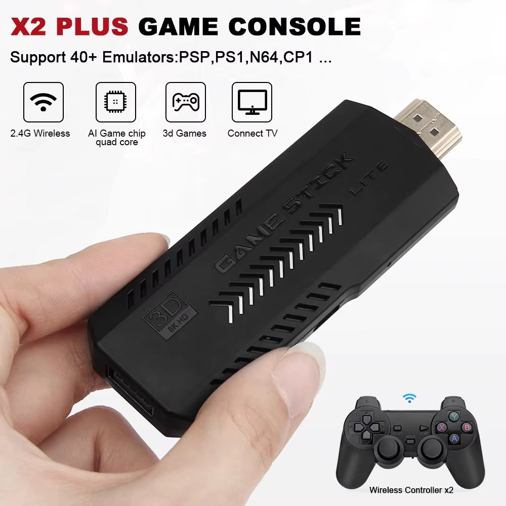 256G 58,000 Games GD10 plus Game Stick 4K HD Video Game Console 2.4G Double Wireless Controller Game Stick for N64/PSP/PS1/GBA