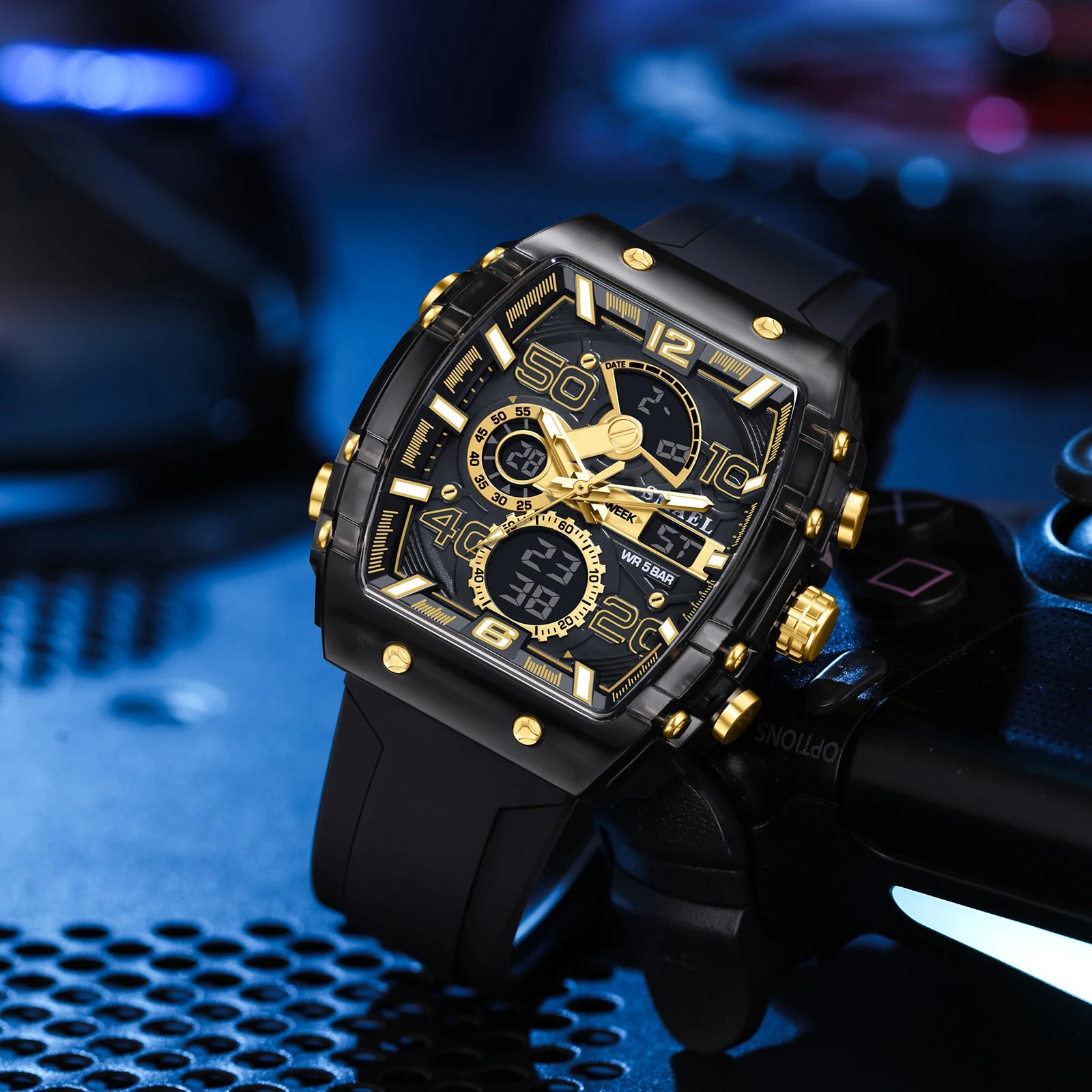 Brand 8109 New Electronic Watch Fashion Square Dual Display Waterproof Luminous Multi-Color for Men