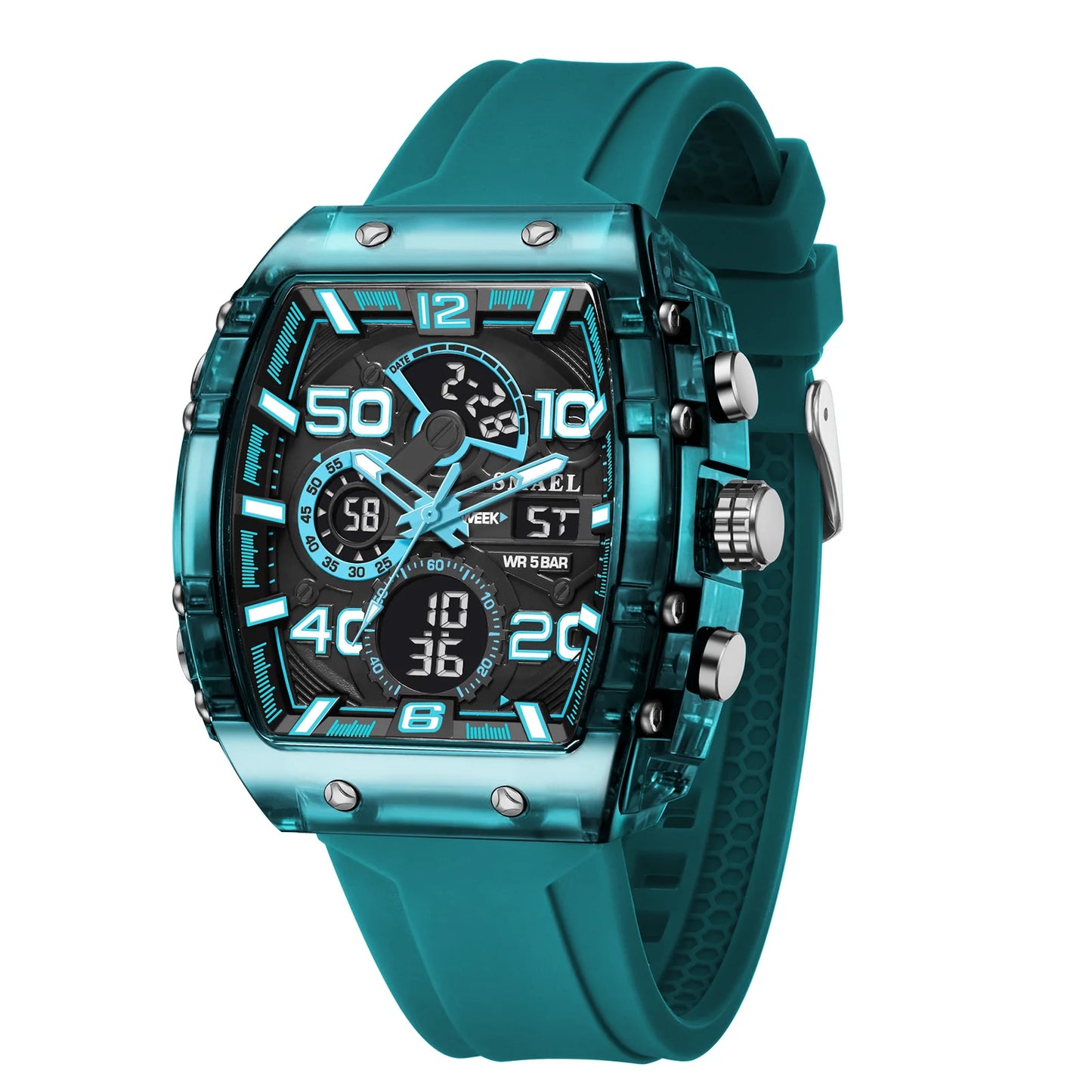 Brand 8109 New Electronic Watch Fashion Square Dual Display Waterproof Luminous Multi-Color for Men