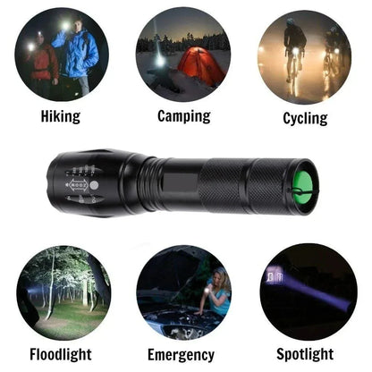 High Power T6 LED Flashlights Camping Torch 5 Light Modes Zoom Light Aluminum Alloys Waterproof Material External 18650 Battery