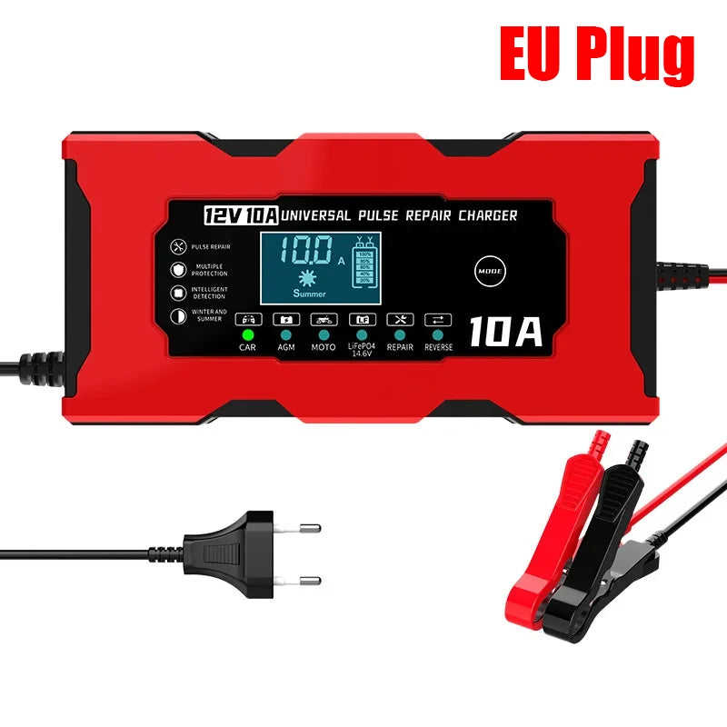 12V 10A Car Battery Charger Smart Electric Motorcycles Charger for Lifepo4 Lead Acid AGM GEL PB 14.6V 10A Lithium Battery Repair