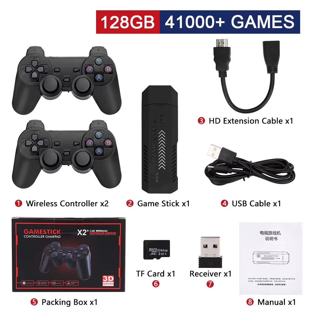 256G 58,000 Games GD10 plus Game Stick 4K HD Video Game Console 2.4G Double Wireless Controller Game Stick for N64/PSP/PS1/GBA