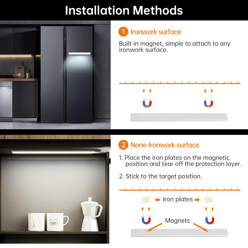 LED Night Light Motion Sensor Wireless USB Cabinet Night Light Wardrobe Lamp for Kitchen Cabinet Bedroom Wardrobe 20/30/40/60CM